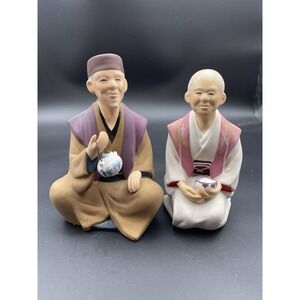 Vintage Japanese Elder Couple Figurines Ceramic Japan Set 2